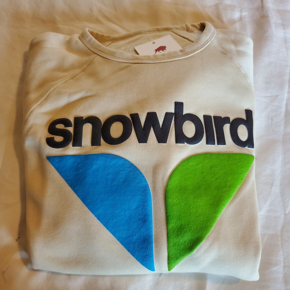 Sportiqe Snowbird Ski Resort Graphic Crewneck Sweatshirt Cream Tan Unisex Medium